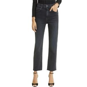 Veronica Beard Joey Straight Leg High Rise Raw Hem Ankle Black Denim Jean Sz 29